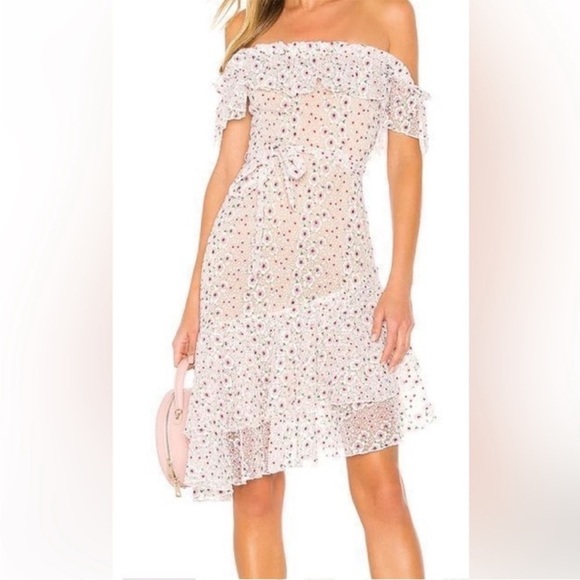 Tularosa Juno Off the Shoulder Dress Asymmetrical Floral Embroidered Lace XS - Picture 3 of 9